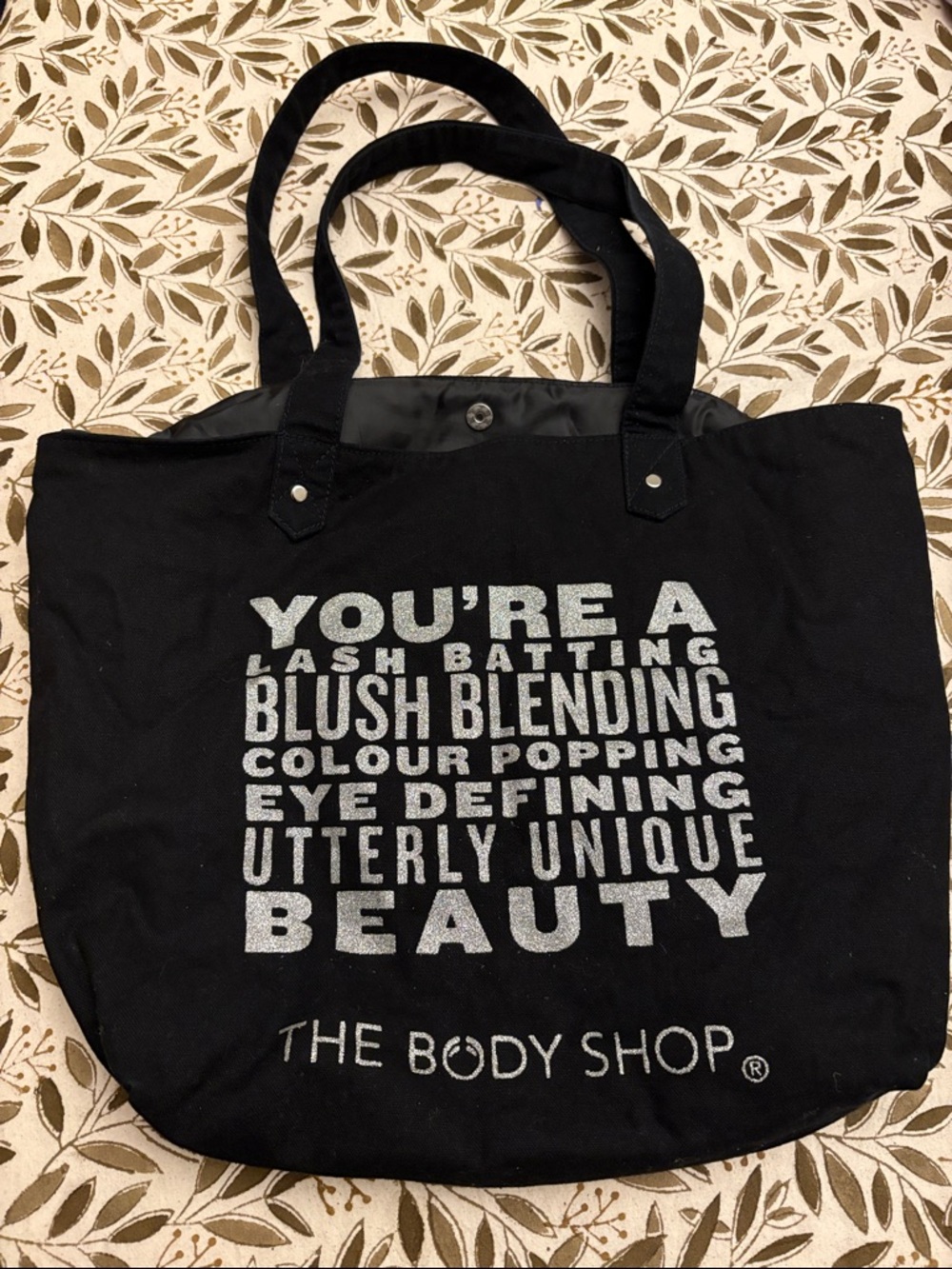 The Body Shop Black Tote with Silver Slogan